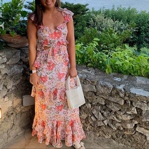 Wayf pink floral tiered maxi dress size M